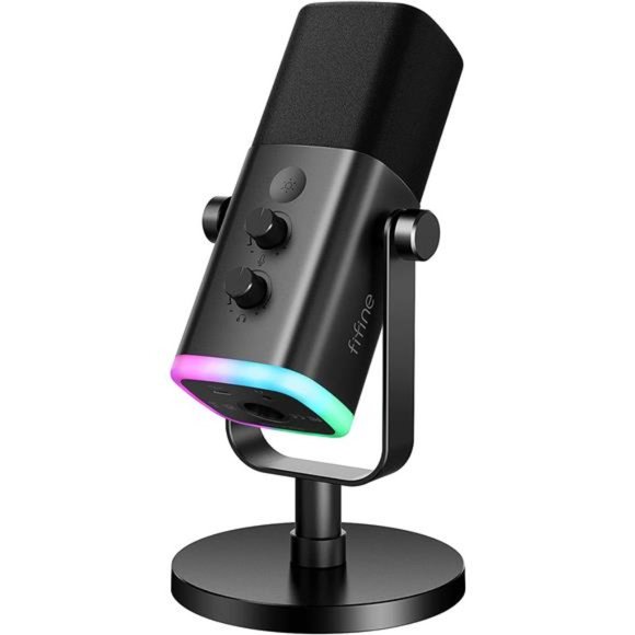 XLR/USB Dynamic Microphone with RGB Light Mute Button Headphones Jack